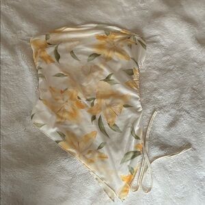 SHEIN Yellow and Green Floral Mesh Top